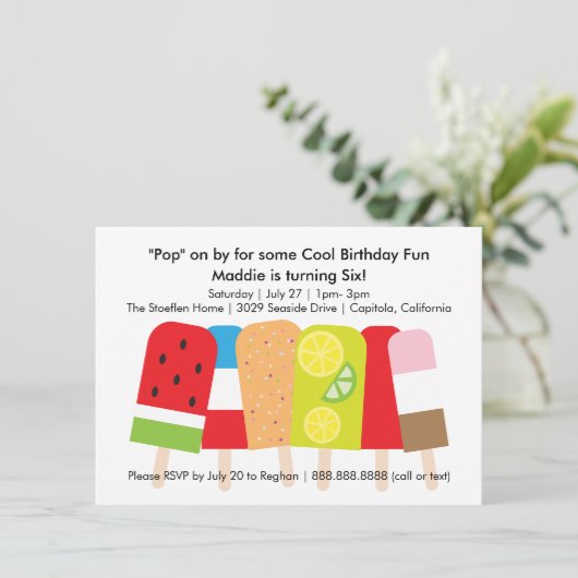 Invitation Popsicle fête d'été (Debout devant)