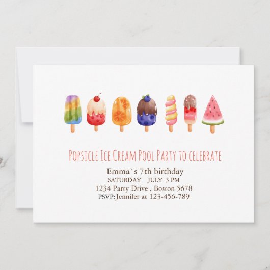 Invitation Popsicle Ice Cream PartyInvitation (Devant)