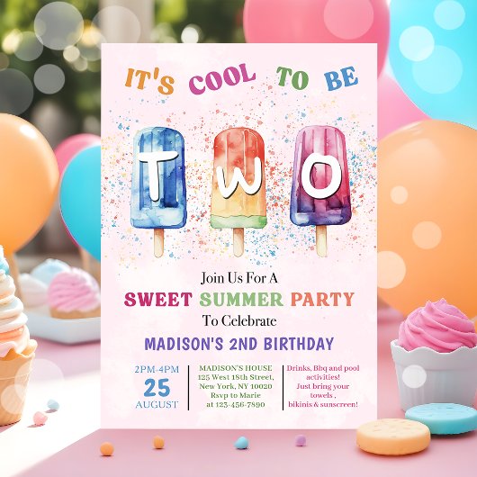 Invitation Popsicle Party Deux Cool 2e anniversaire Invitatio