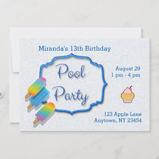 Invitation Popsicle Pool Party (Devant)