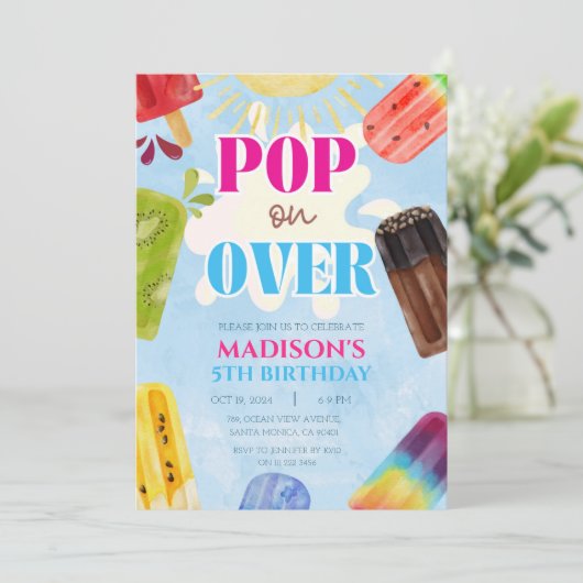 Invitation Popsicle Pop à la glace 1er 3e 4e 5e 6e (Debout devant)