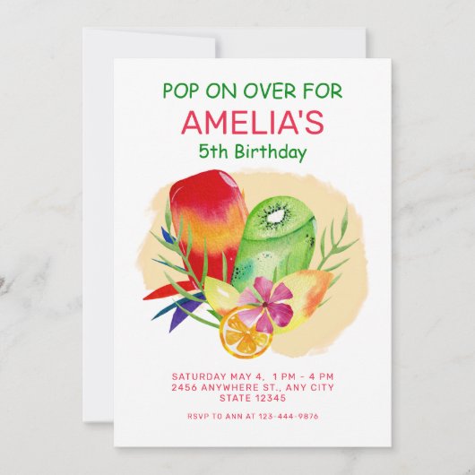 Invitation Popsicle Pop sur l'invitation de fête d'anniversai (Devant)