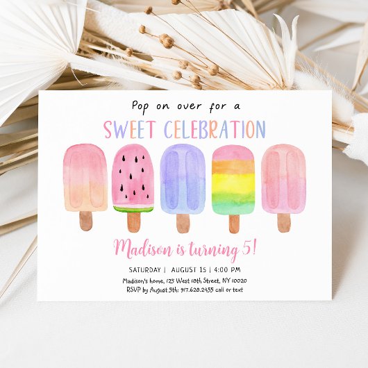 Invitation Popsicle Pop sur Over Rose Girl Anniversaire