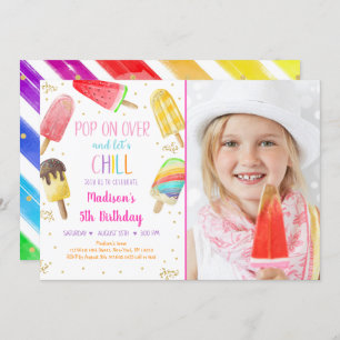 Invitation Popsicle Rainbow Rose Gold Girl Anniversaire