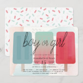 Invitation Popsicle Rose et Bleu Révélation de genre (Devant / Derrière)