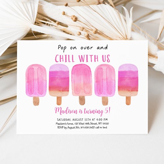 Invitation Popsicle Rose Pop Plus Anniversaire