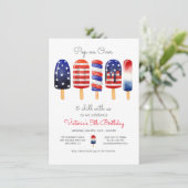 Invitation Popsicle rouge blanc & bleu 4 juillet patriotique (Debout devant)