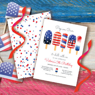 Invitation Popsicle rouge blanc & bleu 4 juillet patriotique