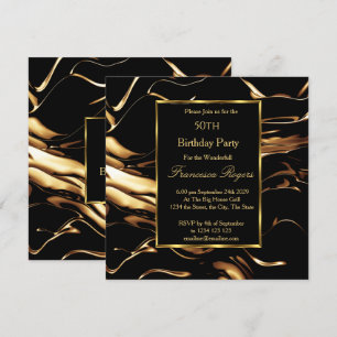 Invitation Populaire 50e anniversaire fête Gold Black Invitat