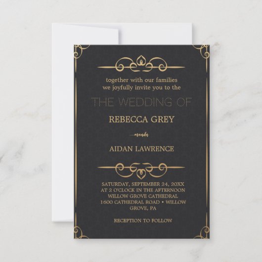 Invitation Populaire Elegant Black Gold Faux Foil Script Wedd (Devant)