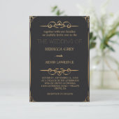 Invitation Populaire Elegant Black Gold Faux Foil Script Wedd (Debout devant)