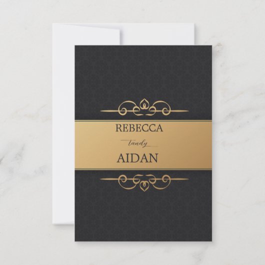 Invitation Populaire Elegant Black Gold Faux Foil Script Wedd (Dos)