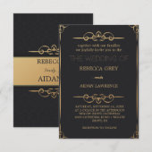 Invitation Populaire Élégant Noir Or Feuille de Faux Script M (Devant / Derrière)