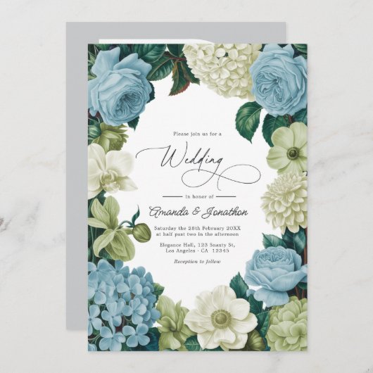 Invitation Porcelain Blue, Soft Sage & Ivory Wedding (Devant / Derrière)
