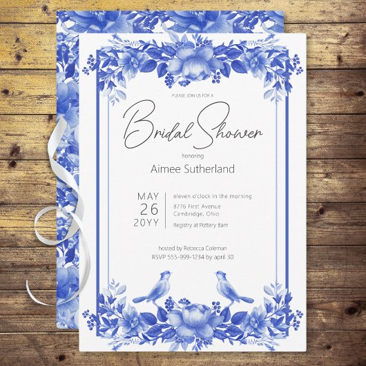 Invitation Porcelaine Florale Bleue et Blanche pour Mariage