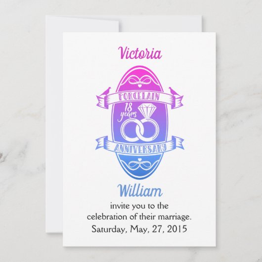 Invitation Porcelaine traditionnelle 18e anniversaire de mari (Devant)