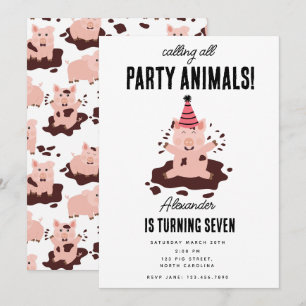 Invitation Porcs Jouant dans la Fête de Ferme d'Animaux de Bo