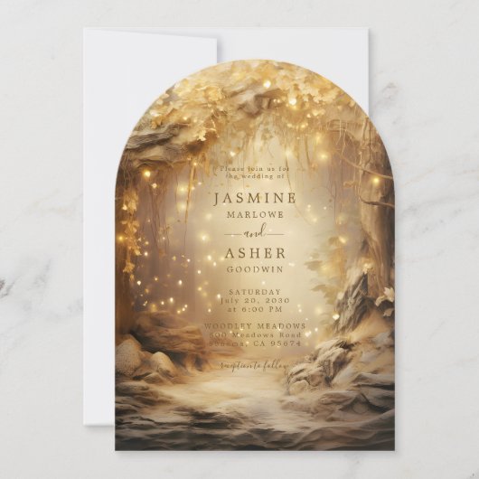 Invitation Portail forestier enchanté Mariage d'or Ethereal (Devant)