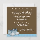 Invitation Porte bébé bleu Brown Baby Boy Douche (Dos)