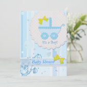 Invitation Porte-bébé "C'est un garçon" Baby shower bleu (Debout devant)