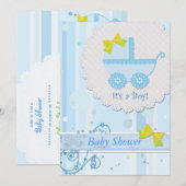 Invitation Porte-bébé "C'est un garçon" Baby shower bleu (Devant / Derrière)