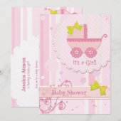 Invitation Porte-bébé C'est une fille ! Baby shower rose (Devant / Derrière)