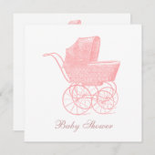 Invitation Porte bébé rose vintage Douche fille bébé (Devant / Derrière)