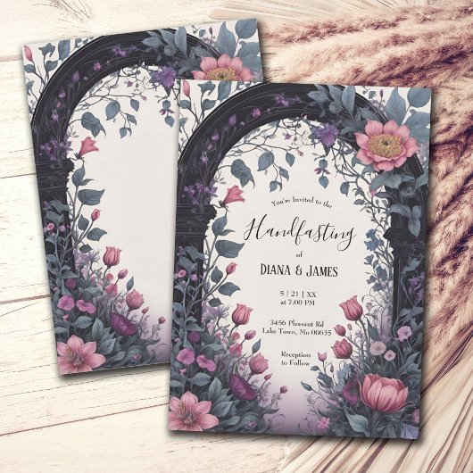Invitation Porte de jardin fleuri rose gothique Pagan