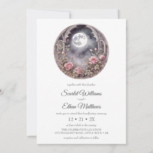 Invitation Porte de lune de Boho foncé Jardin rose rose rose  (Devant)