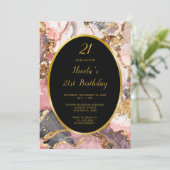 Invitation Porte de marbre rose, gris et or (Debout devant)