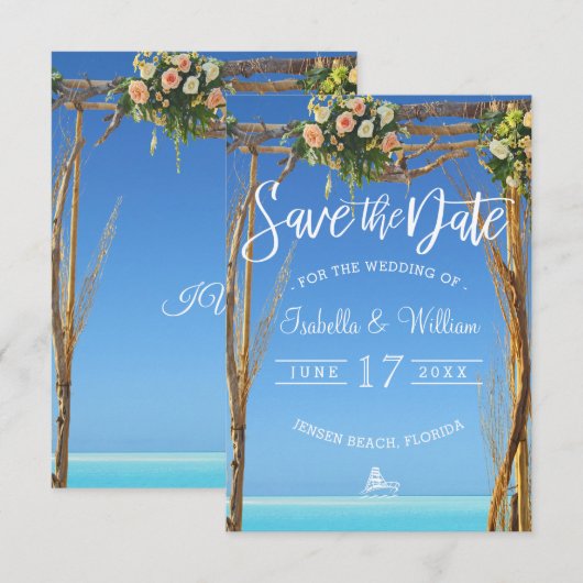 Invitation Porte de mariage de plage d'été florale Enregistre (Devant / Derrière)