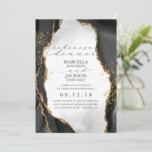 Invitation Porte de mariée noire, or et gris Mist RSVP (Debout devant)