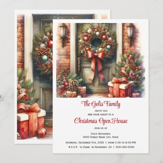 Invitation Porte d'entrée festive Maison ouverte de Noël  (Devant / Derrière)