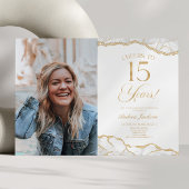 Invitation Porte d'or blanc photo 15e fête d'anniversaire