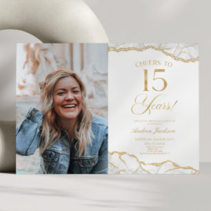 Invitation Porte d'or blanc photo 15e fête d'anniversaire