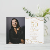 Invitation Porte d'or blanc photo 50e fête d'anniversaire (Debout devant)