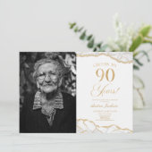 Invitation Porte d'or blanc photo 90e fête d'anniversaire (Debout devant)