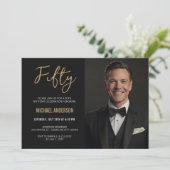 Invitation Porte d'or noir moderne 50e anniversaire Photo (Debout devant)