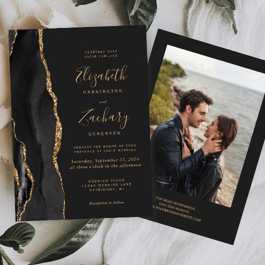 Invitation Porte d'or noir moderne photo Mariage foncé