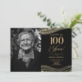 Invitation Porte d'or noir photo 100e fête d'anniversaire (Debout devant)