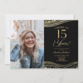 Invitation Porte d'or noir photo 15e fête d'anniversaire (Devant)