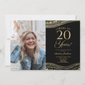 Invitation Porte d'or noir photo 20e fête d'anniversaire (Devant)