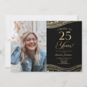 Invitation Porte d'or noir photo 25e fête d'anniversaire (Devant)