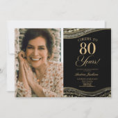 Invitation Porte d'or noir photo 80e fête d'anniversaire (Devant)