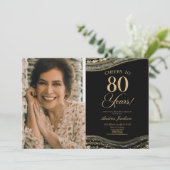 Invitation Porte d'or noir photo 80e fête d'anniversaire (Debout devant)
