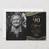 Invitation Porte d'or noir photo 90e fête d'anniversaire (Devant)
