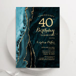 Invitation Porte d'or turquoise 40e anniversaire<br><div class="desc">Turquoise et or agate 40e anniversaire invitation de fête. Elégant design moderne avec turquoise turquoise bleu aquarelle agate marbre arrière - plan,  faux parties scintillant or et typographie script. Carte invitation branchée parfaite pour une célébration anniversaire féminine élégante. Invitations Zazzle imprimées ou téléchargement instantané modèle imprimable numérique.</div>