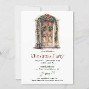 Invitation Porte en bois rustique avec décoration festive arc