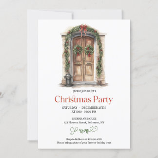 Invitation Porte en bois rustique avec décoration festive arc