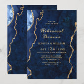 Invitation Porte en marbre bleu doré moderne REHEARSAL DÎNER (Devant / Derrière)